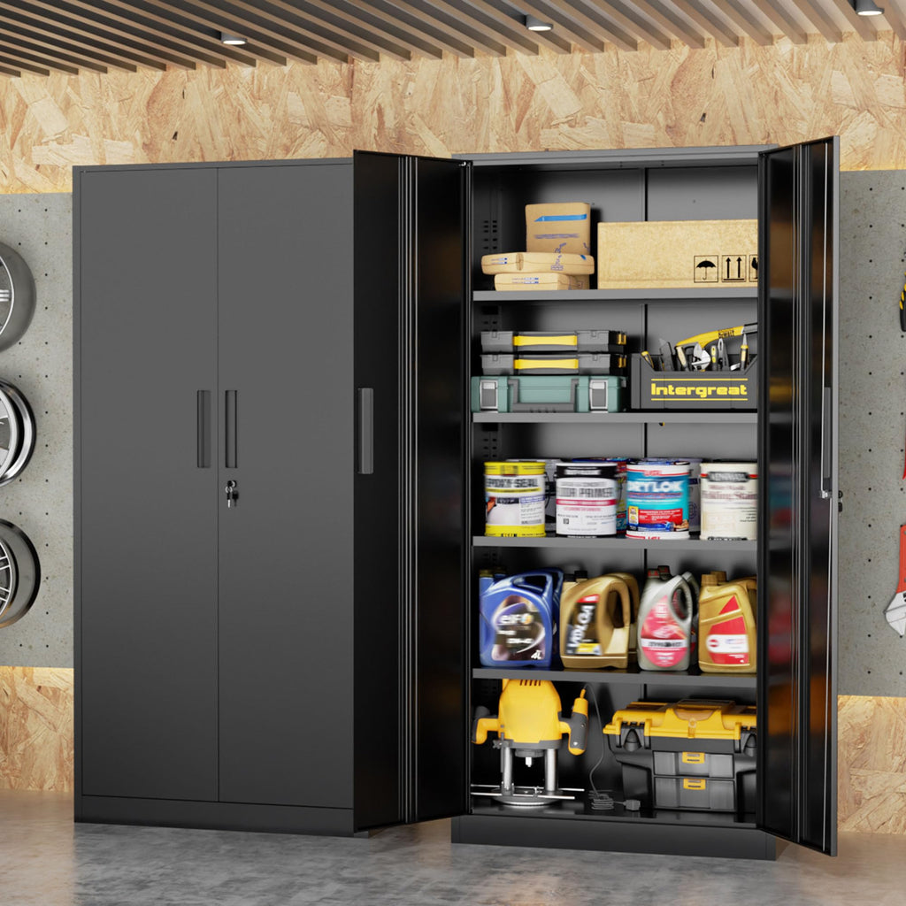 Black 72" Locking Steel Storage Cabinet with 4 Adjustable Shelves X27685