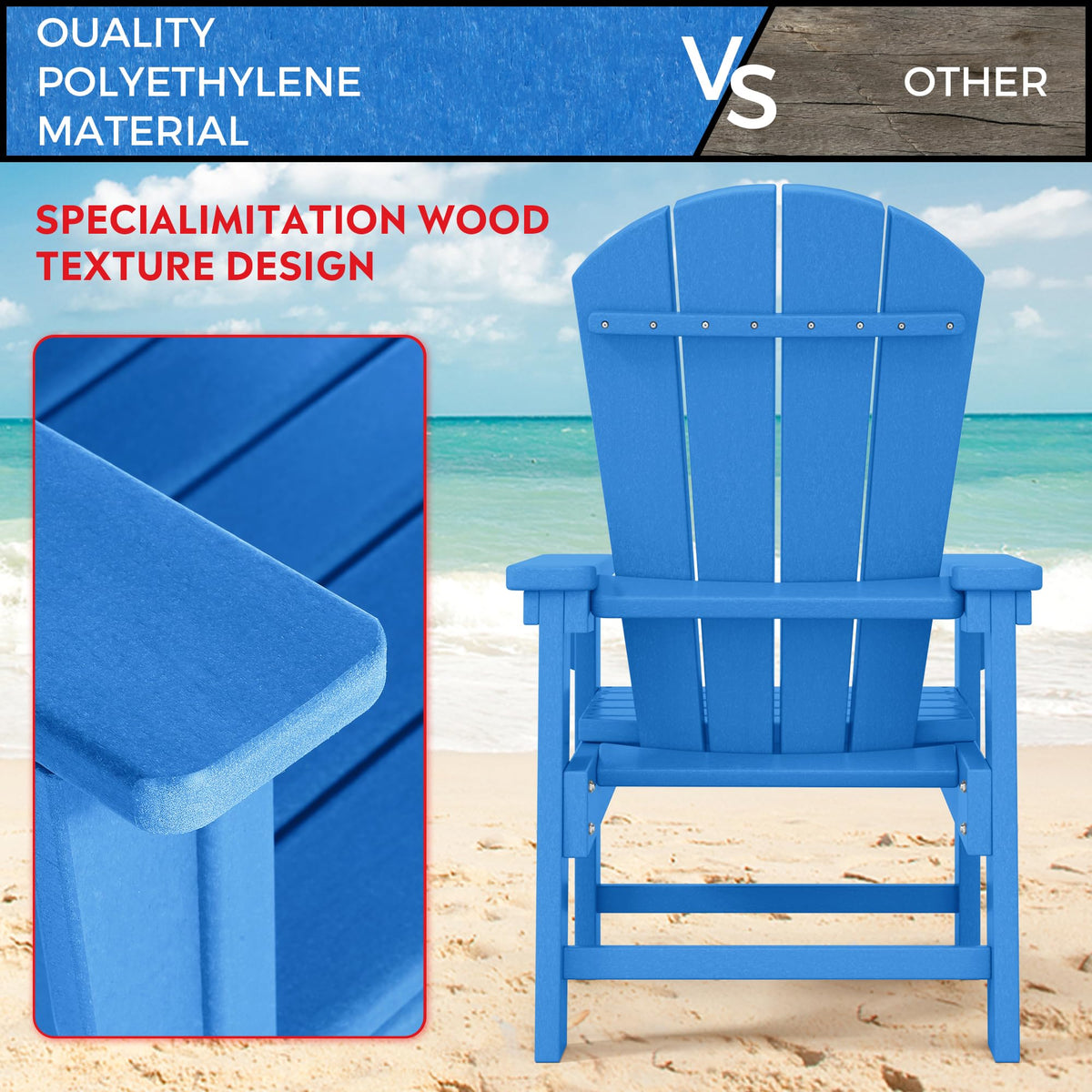 Kids Adirondack Chair Set of 4 Plastic Outdoor Pacific Blue G91210