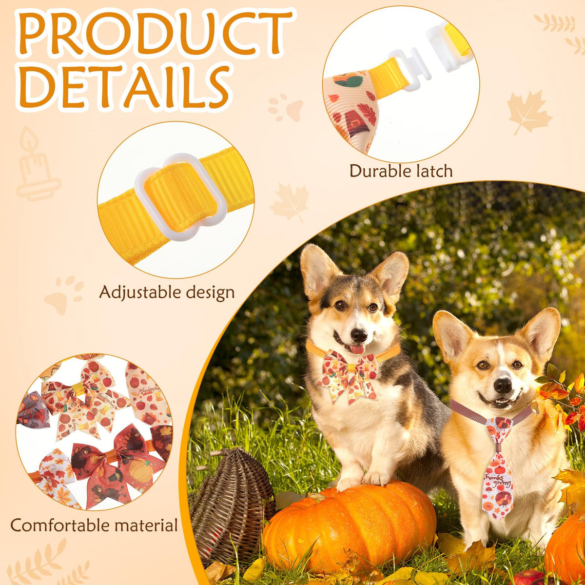 100 Pieces Fall Thanksgiving Day Dog Bow Tie Collar Set K4606