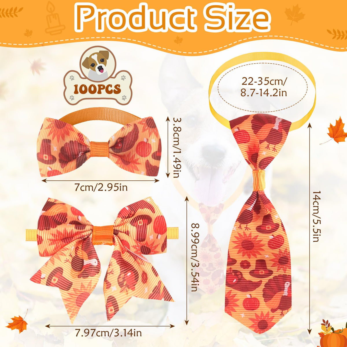 100 Pieces Fall Thanksgiving Day Dog Bow Tie Collar Set K4606