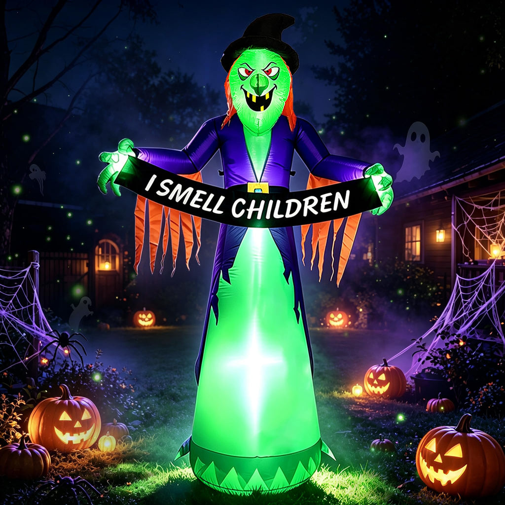 8FT Inflatable Witch Halloween Decoration with Built-in LED Lights I2222