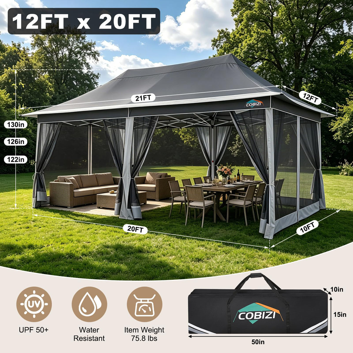 12x20 Pop Up Gazebo with Mosquito Netting U359