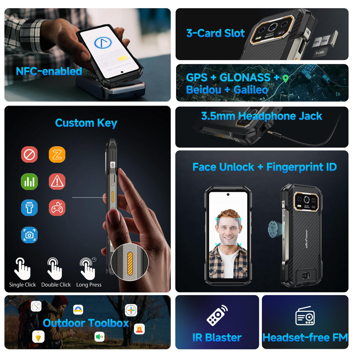 Rugged Smartphone Unlocked 64MP Night Vision 50MP Ultra-Wide Camera X719898