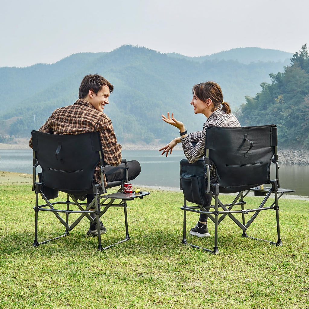 Portable Folding Camping Chair with Side Table, Black P78549