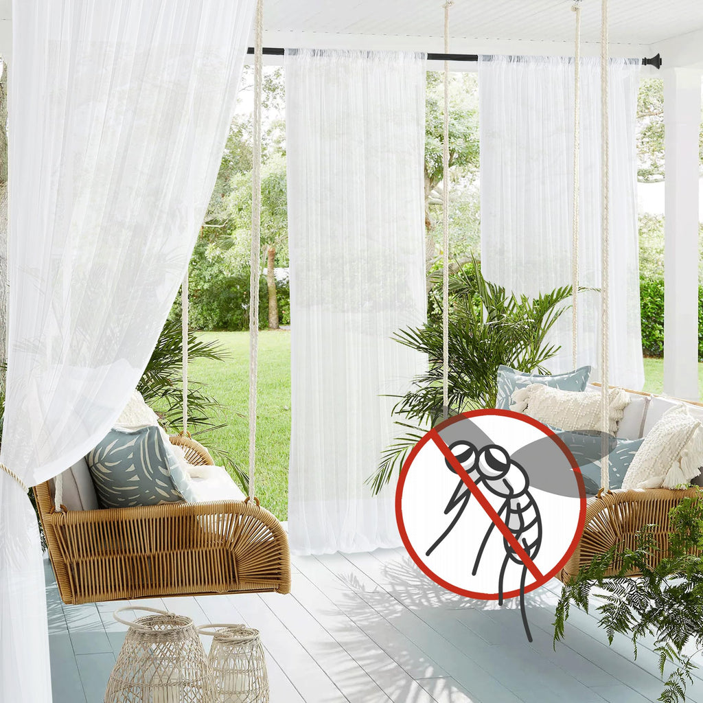 White 2 Panels Waterproof Mosquito Netting Curtains G908930