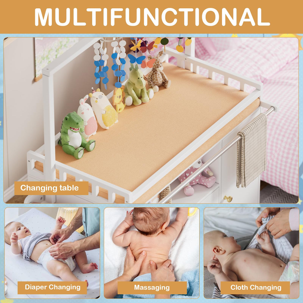 Baby Changing Table with Wheels and Drawers X2030