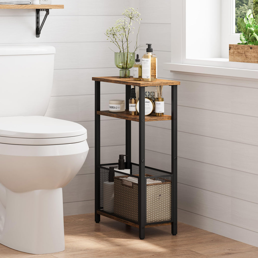 Narrow 3 Tier Side Table with Storage Basket T40248