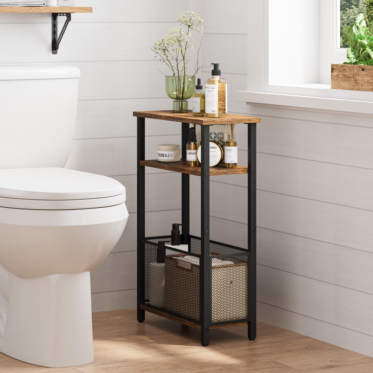 Narrow 3 Tier Side Table with Storage Basket T40248