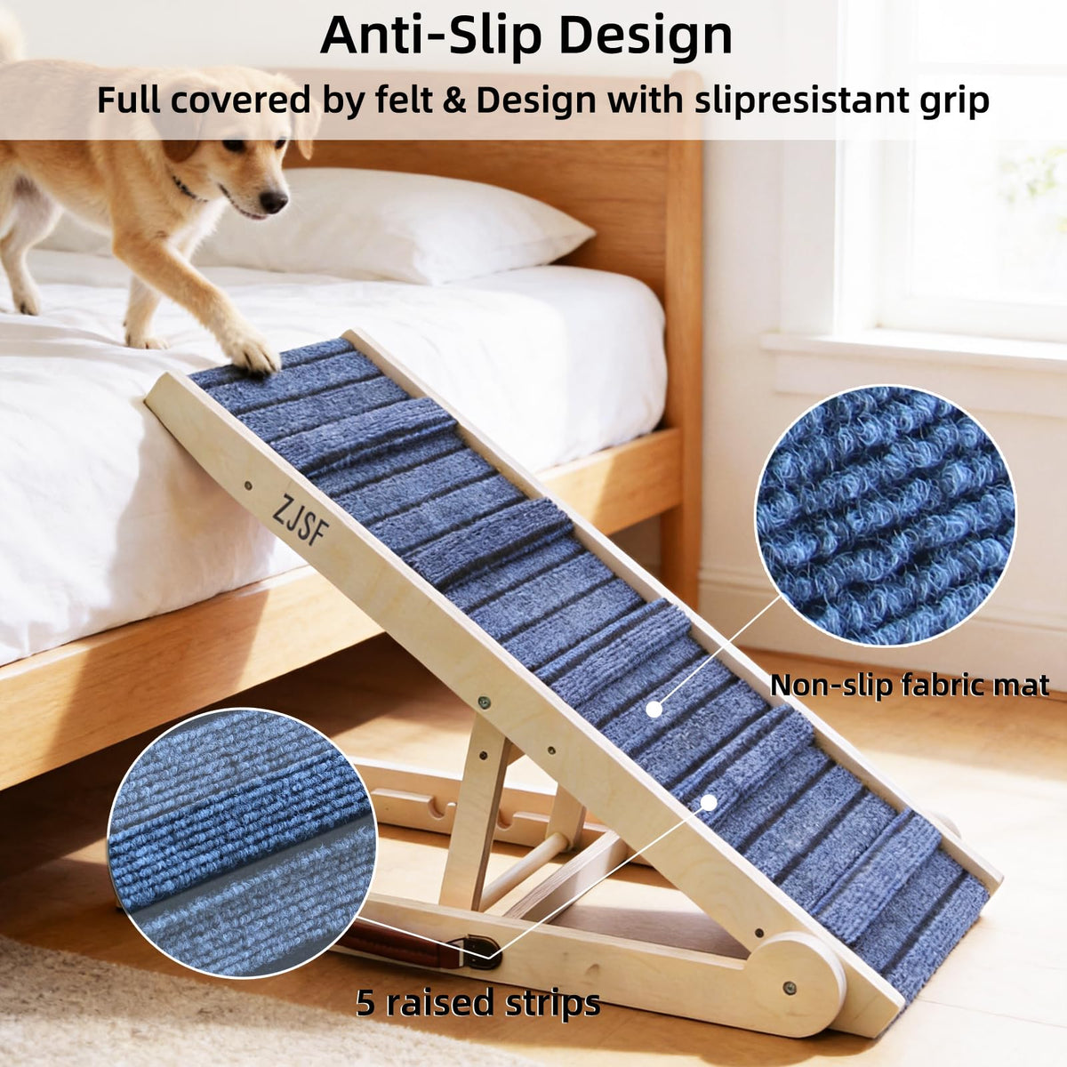 Foldable Wooden Dog Ramp 4 Adjustable Heights X7575