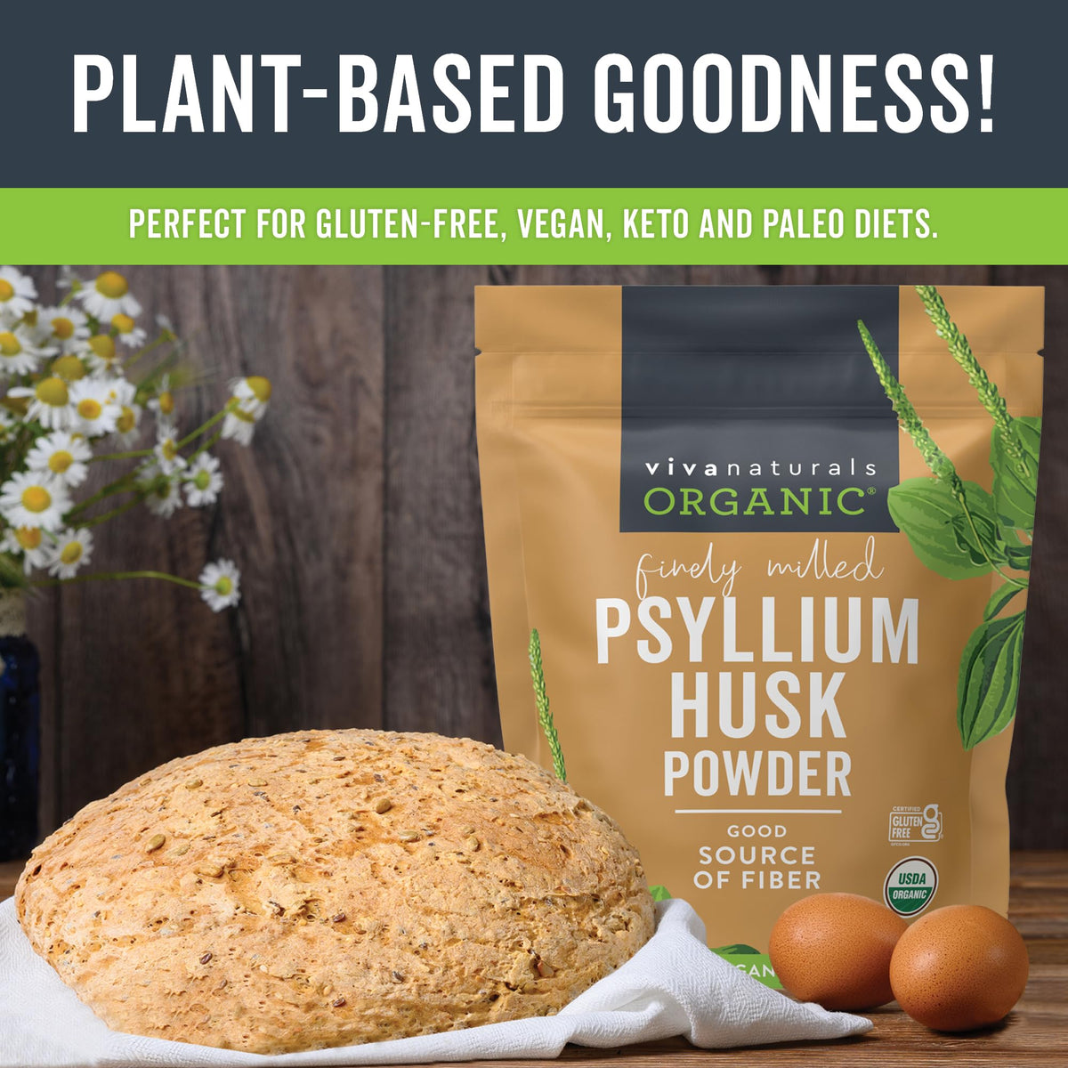 24 oz Organic Psyllium Husk Powder & 8 fl oz Gentle Facial Cleanser Bundle U3356