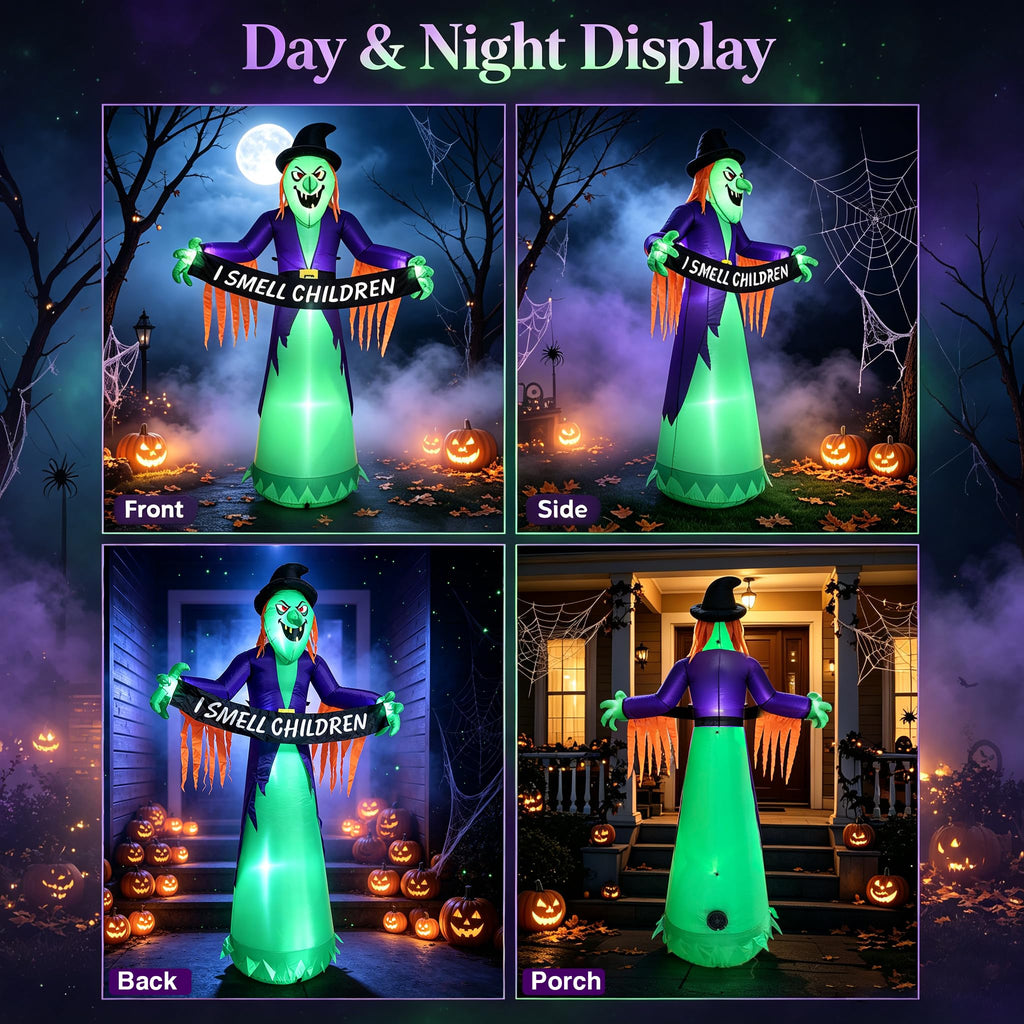 8FT Inflatable Witch Halloween Decoration with Built-in LED Lights I2222