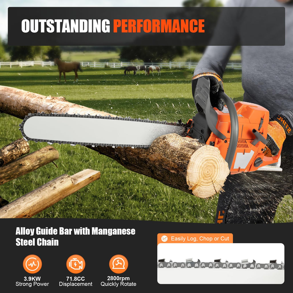 Gas Powered Chainsaw, 71.8cc 2-Stroke, 24 Inch E82801
