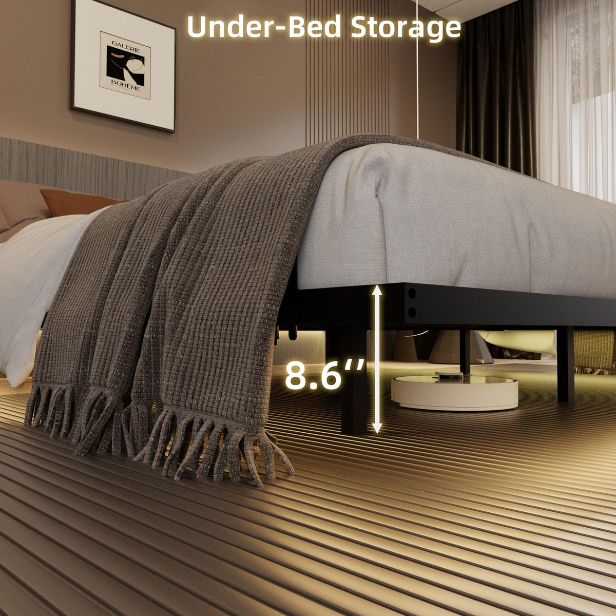 King Size Metal Platform Bed Frame with Charging Station and LED Lights G1827