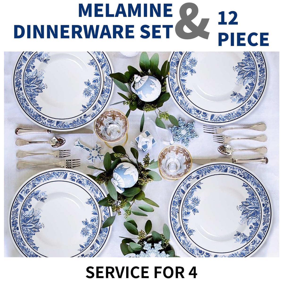 12 Pc Floral Melamine Dinnerware Set D298180