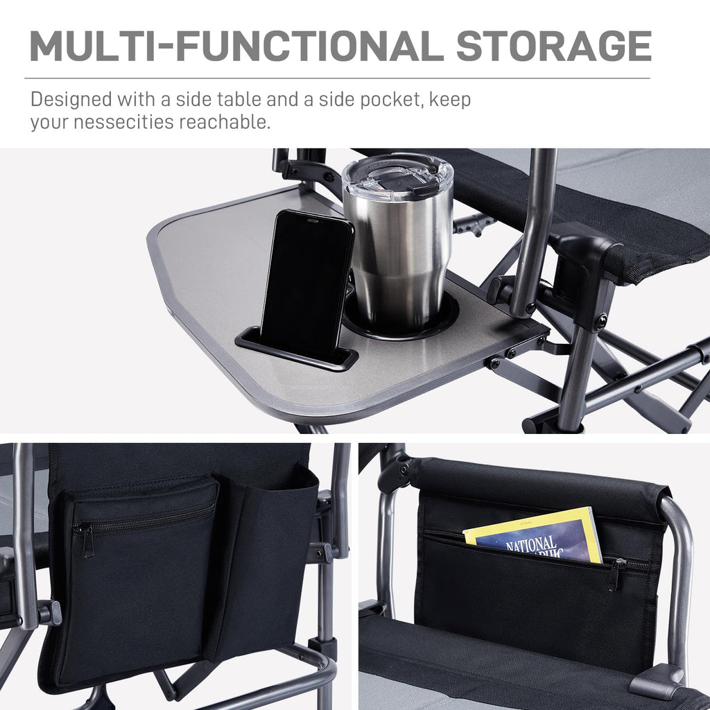 Portable Folding Camping Chair with Side Table, Black P78549