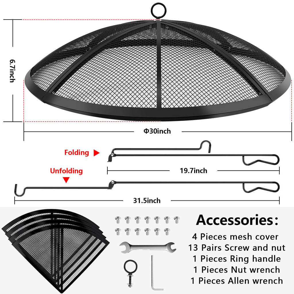 30 Inch Round Fire Pit Screen with Handle & Poker N776