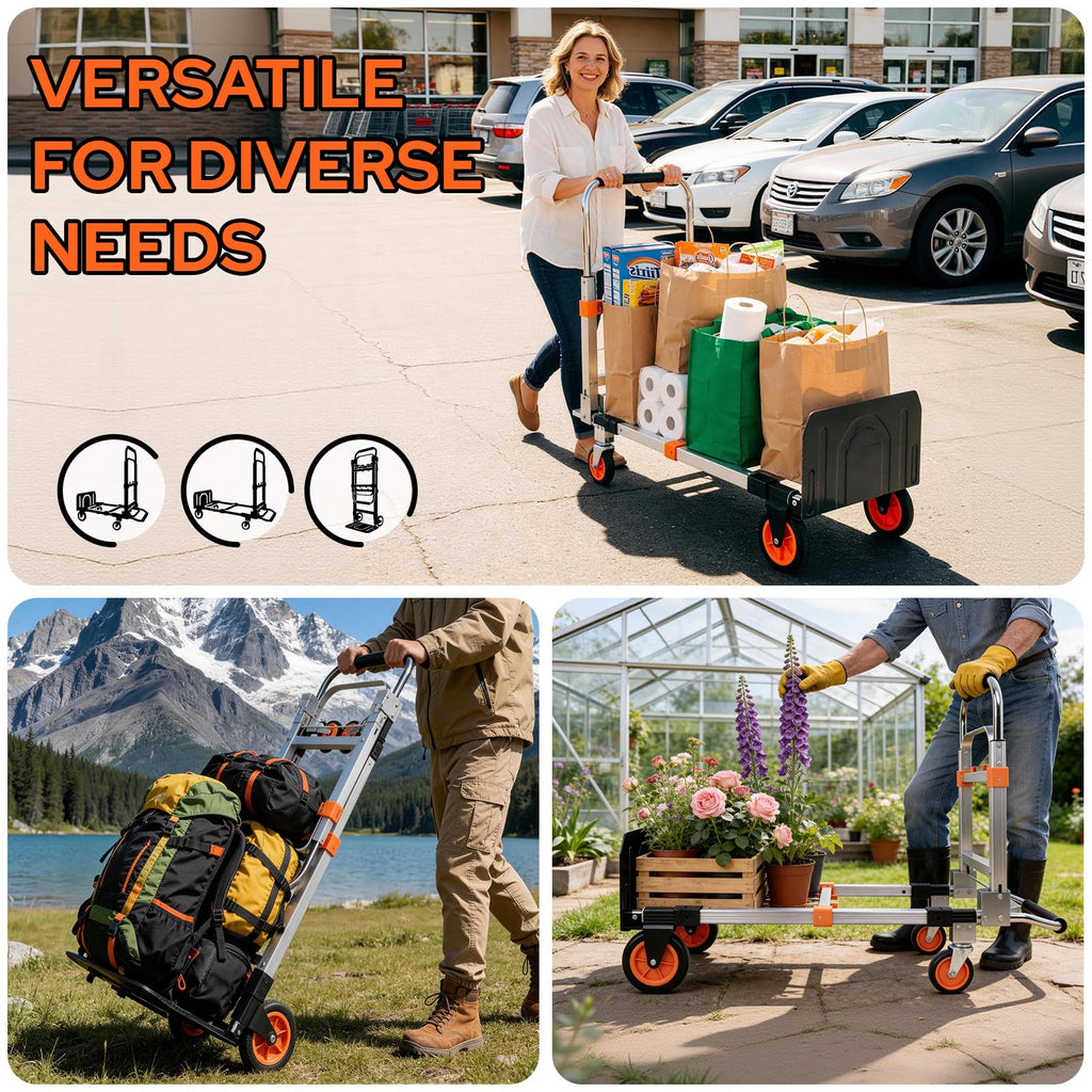 Folding Hand Truck Dolly Cart with Wheels, 500lb Load, Silver Orange Y7839