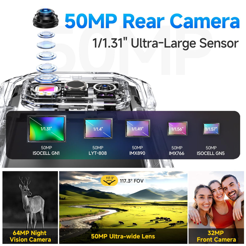 Rugged Smartphone Unlocked 64MP Night Vision 50MP Ultra-Wide Camera X719898