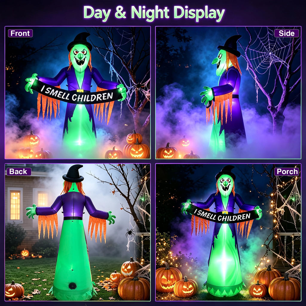 8FT Inflatable Witch Halloween Decoration with Built-in LED Lights I2222
