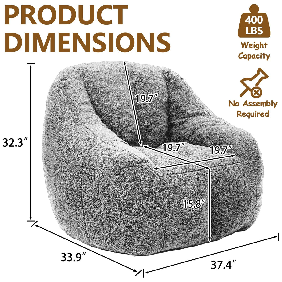 Faux Fur Oversized Bean Bag Chairs with Filler E98826