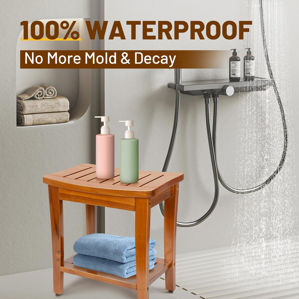 16" Teak Shower Bench with Shelf G8784