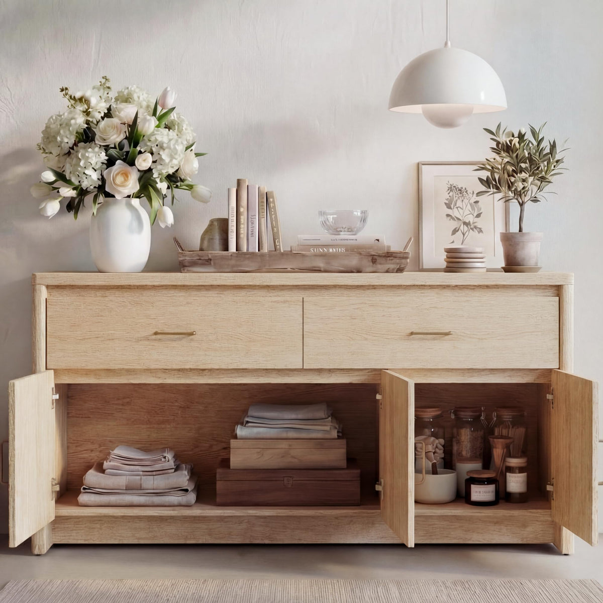 59" Wood Sideboard Buffet Cabinet with Adjustable Shelves & Drawers O871464