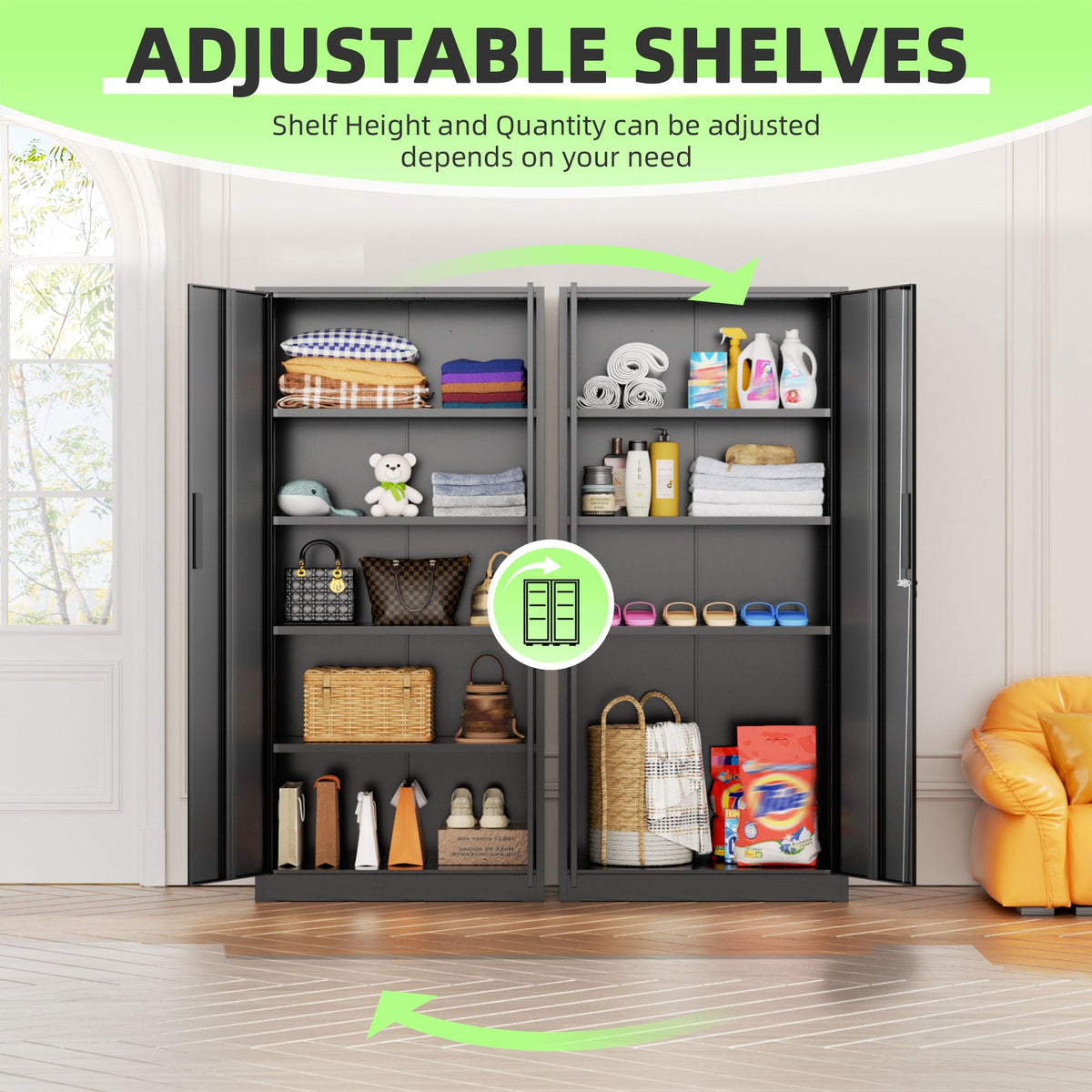 Black 72" Locking Steel Storage Cabinet with 4 Adjustable Shelves X27685
