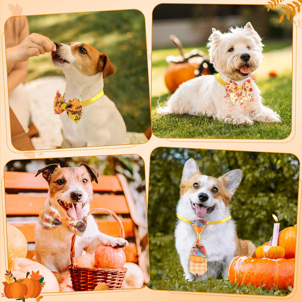 100 Pieces Fall Thanksgiving Day Dog Bow Tie Collar Set K4606