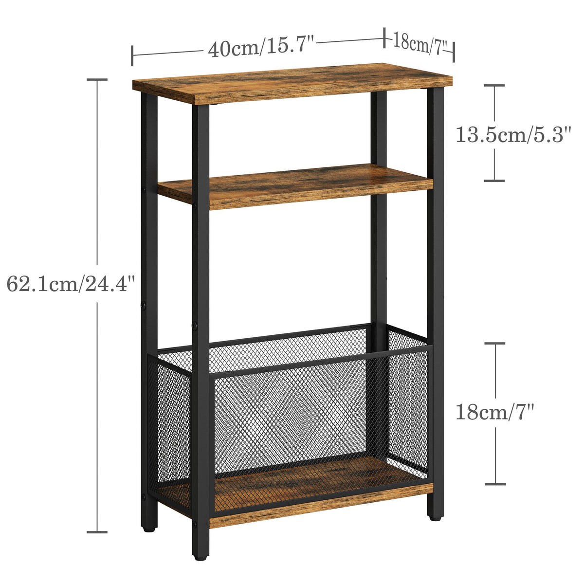 Narrow 3 Tier Side Table with Storage Basket T40248