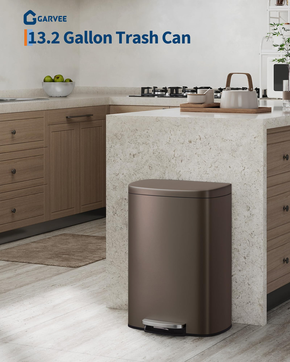 50L Stainless Steel Kitchen Step Trash Can with Soft-Close Lid K806