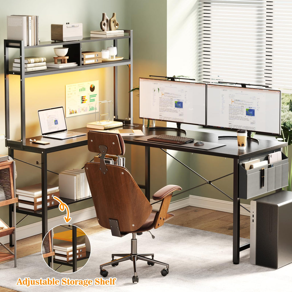 59" L Shaped Desk with LED Light & Power Outlet Z429