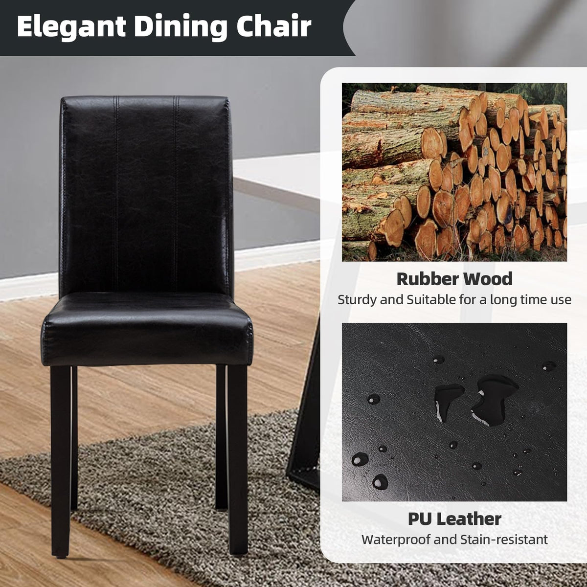Black PU Leather Dining Chairs Set of 4 M23306
