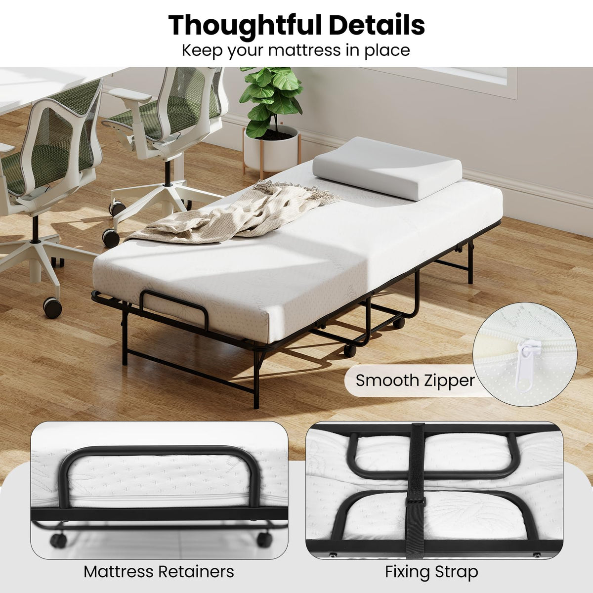 Twin Folding Bed Frame with Memory Foam Mattress X369