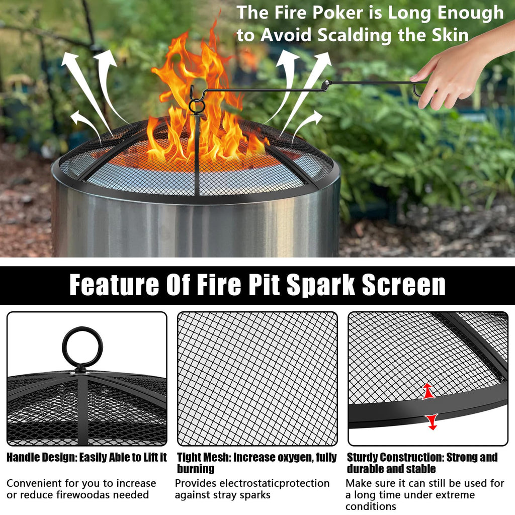 30 Inch Round Fire Pit Screen with Handle & Poker N776