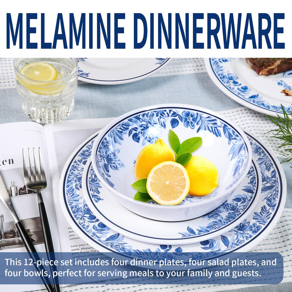 12 Pc Floral Melamine Dinnerware Set D298180