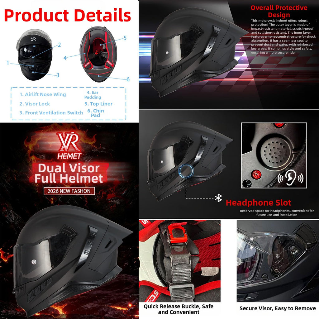 Full Face Motorcycle Helmet DOT Dual Sun Visor U694