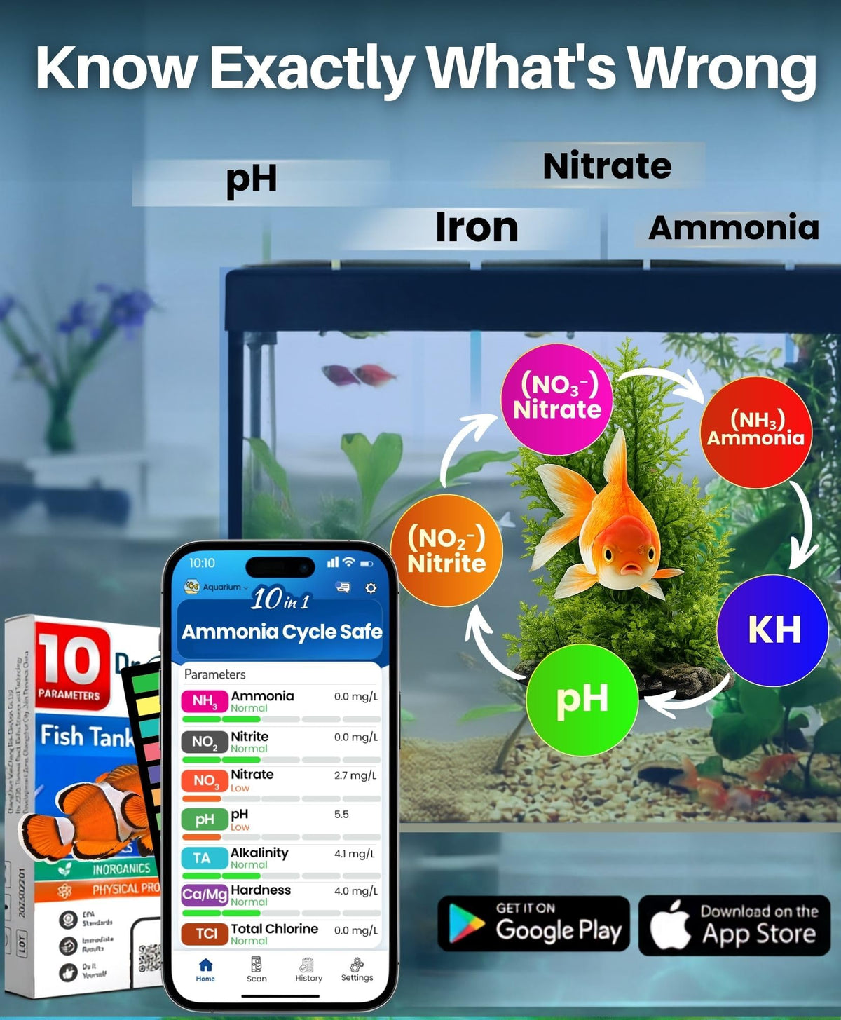 App-Enabled 10-in-1 Aquarium Water Test Kit R505