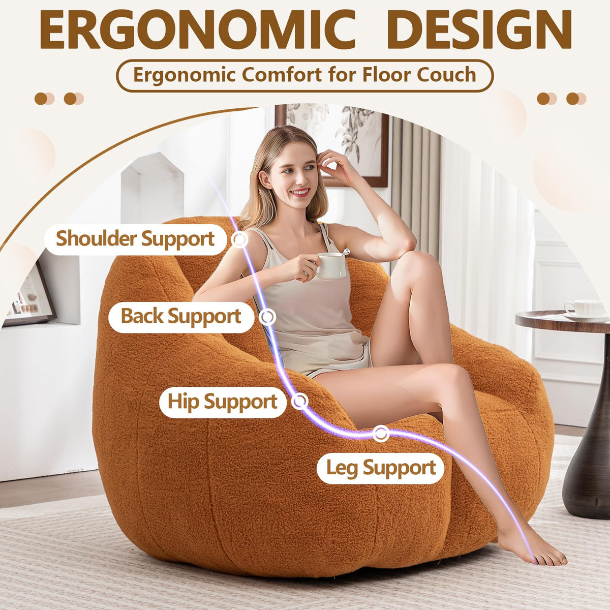 Faux Fur Oversized Bean Bag Chairs with Filler E98826