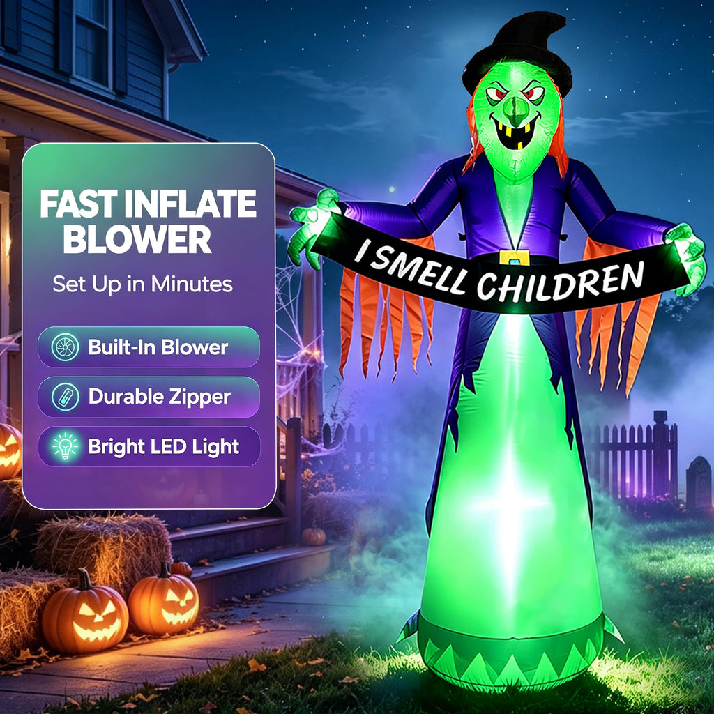 8FT Inflatable Witch Halloween Decoration with Built-in LED Lights I2222