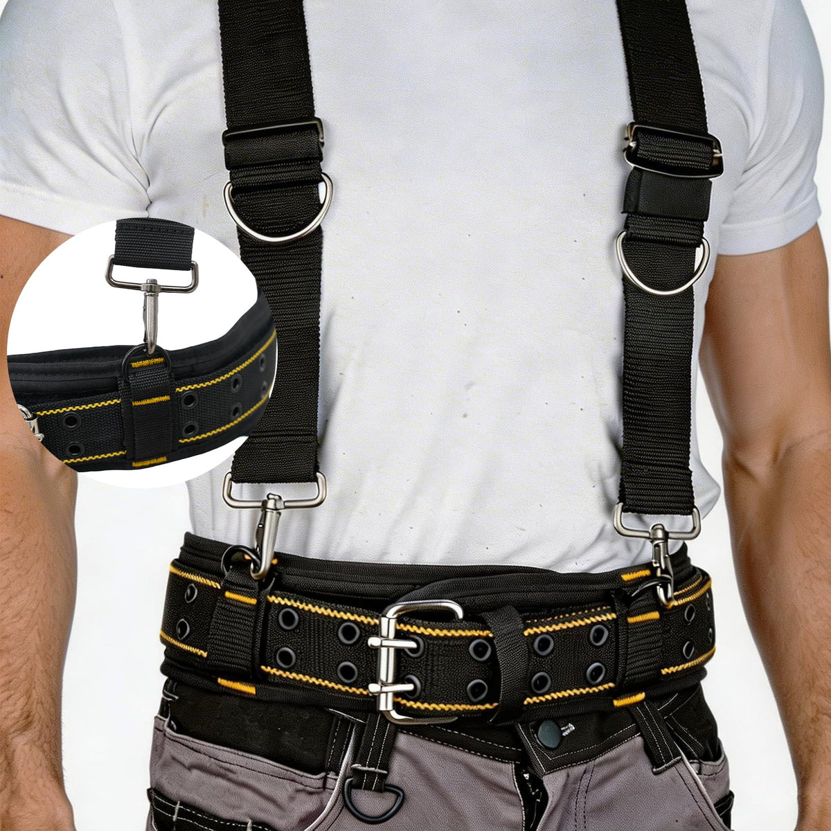 2-Inch Padded Tool Belt with 4 D-Rings Heavy Duty Double Metal Roller Buckle N6616