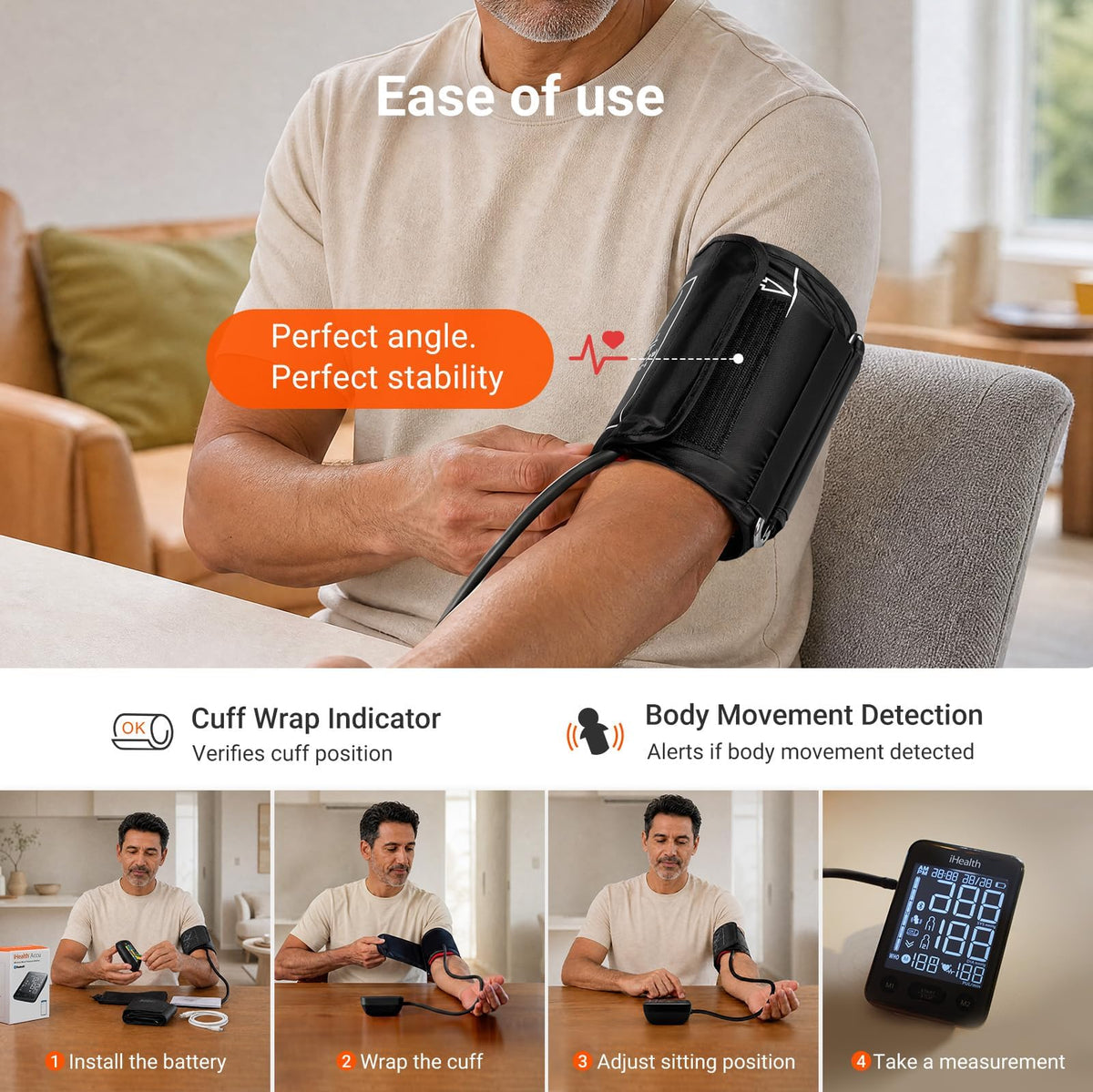 Bluetooth Upper Arm Blood Pressure Monitor with Large Cuff H3769