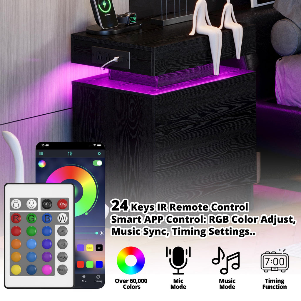 Black 3 Drawer Nightstand with Charging Station H29247