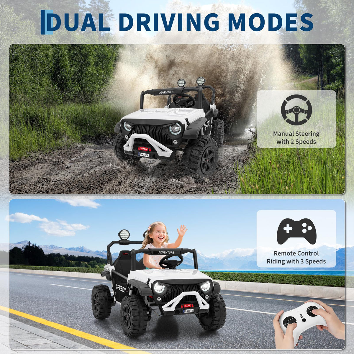 24V 4WD Electric Car 2 Seater UTV with Remote Control Y688