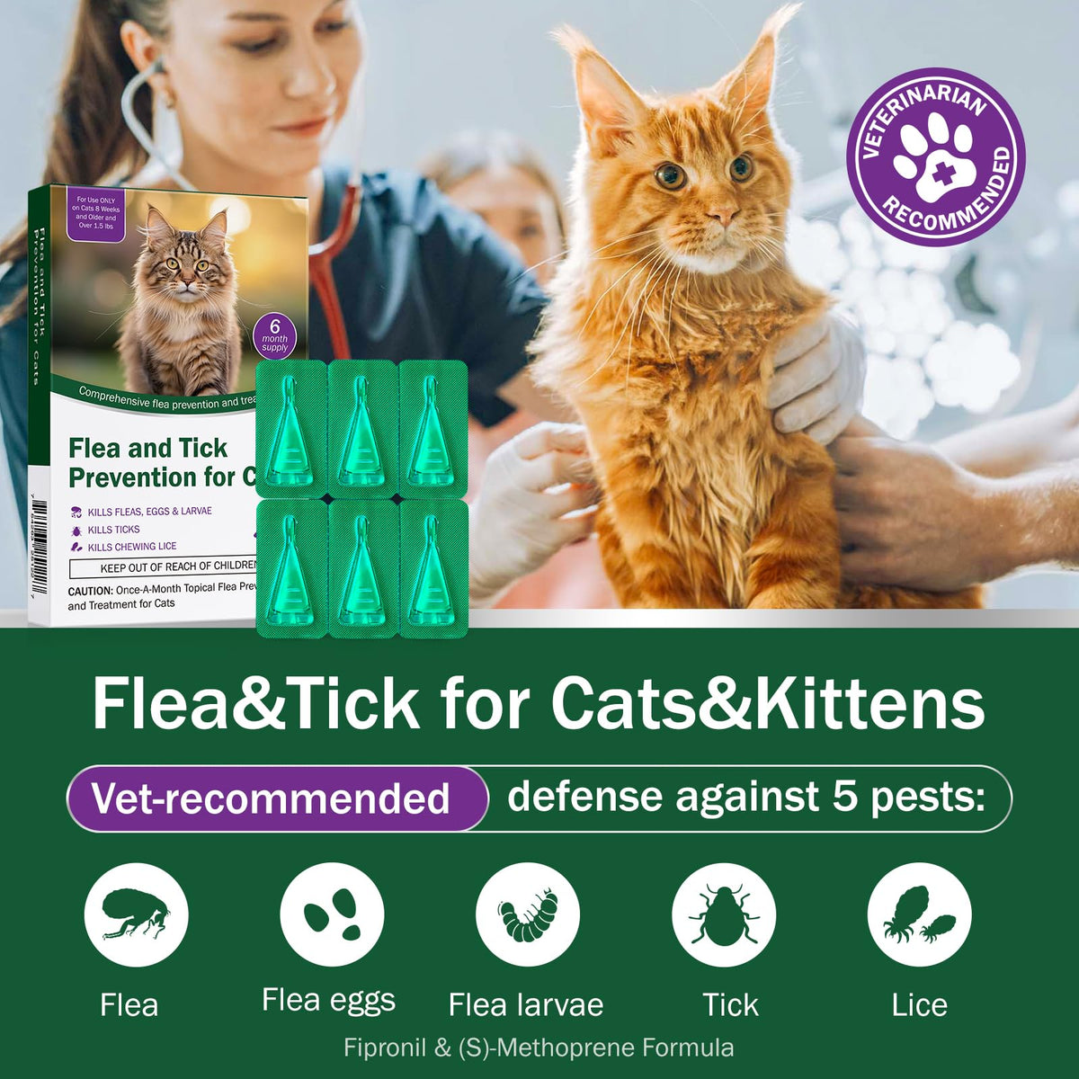 Cat Flea and Tick Prevention 6-Month Supply H336
