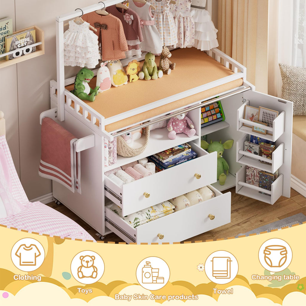Baby Changing Table with Wheels and Drawers X2030