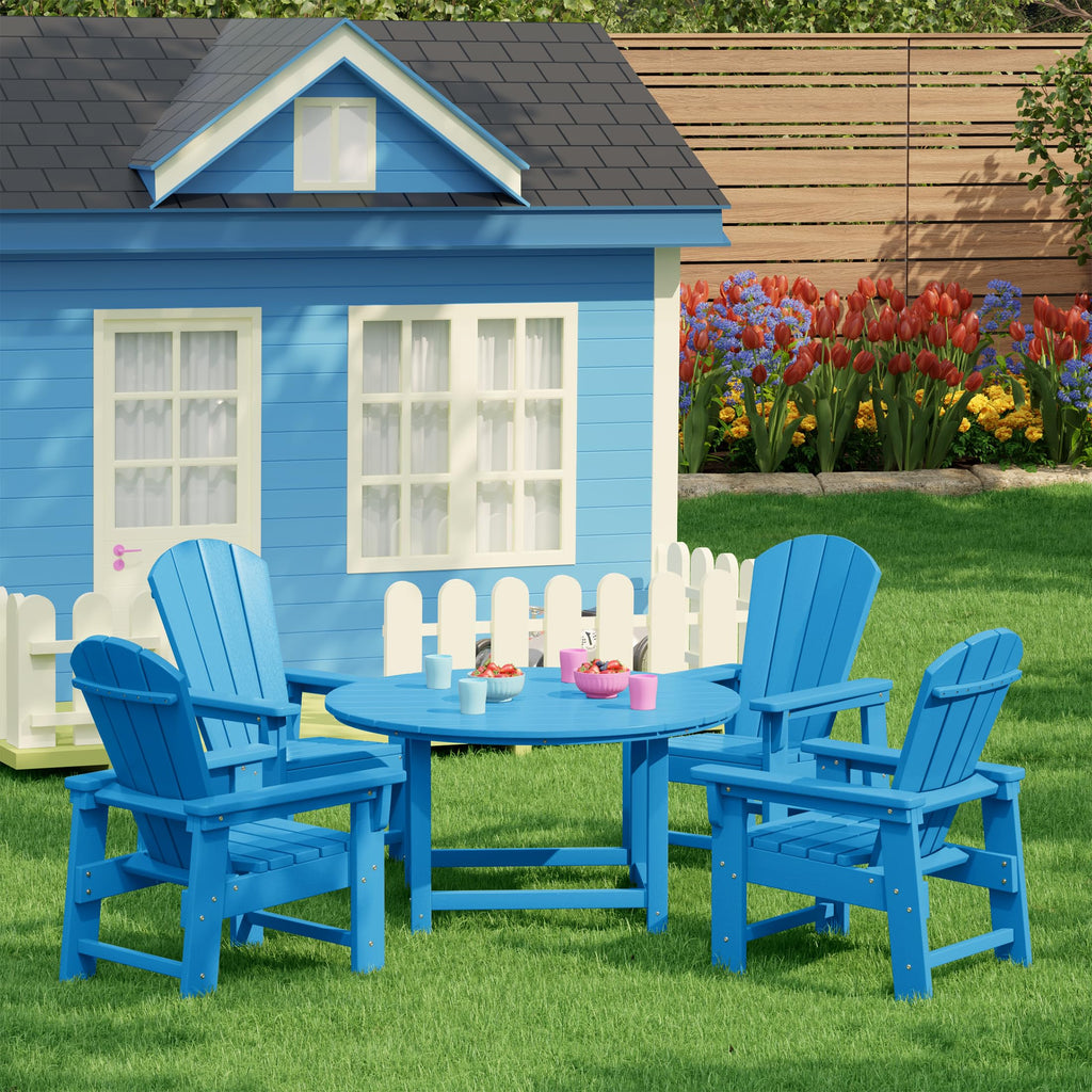 Kids Adirondack Chair Set of 4 Plastic Outdoor Pacific Blue G91210
