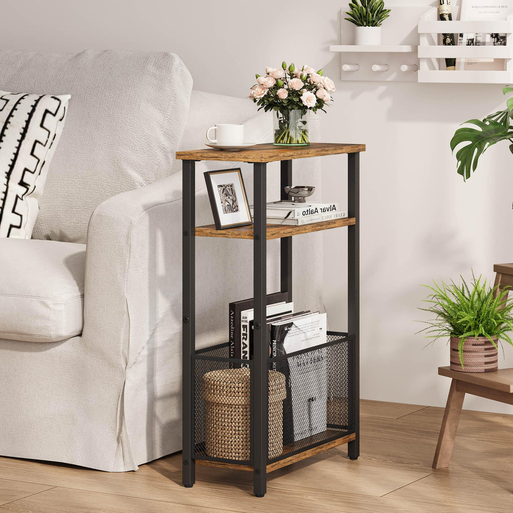 Narrow 3 Tier Side Table with Storage Basket T40248