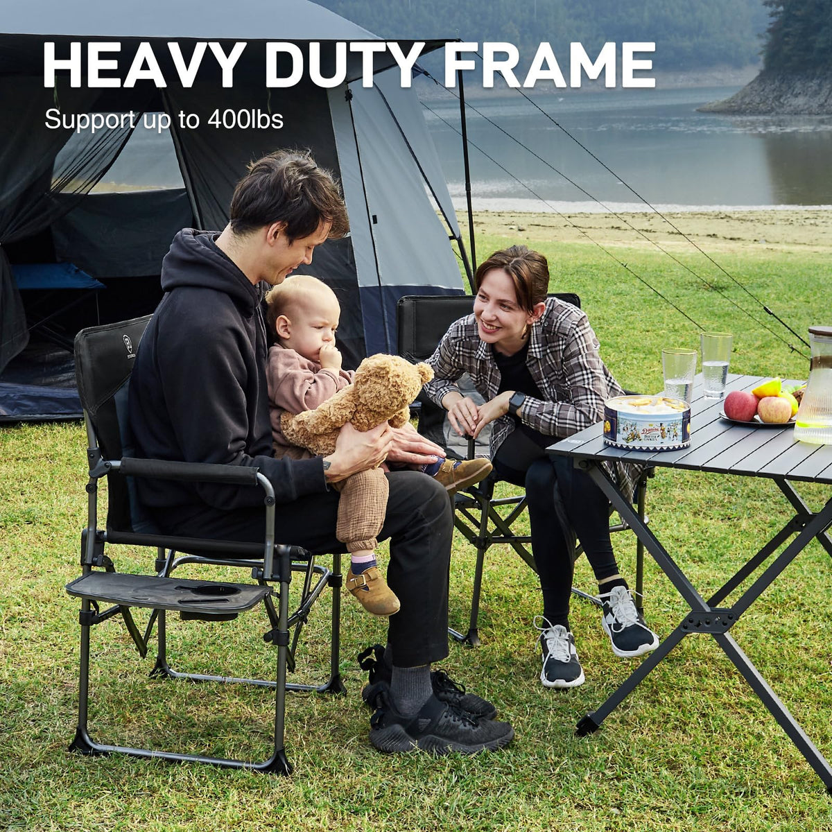 Portable Folding Camping Chair with Side Table, Black P78549