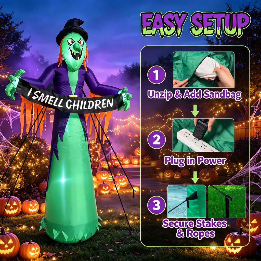 8FT Inflatable Witch Halloween Decoration with Built-in LED Lights I2222