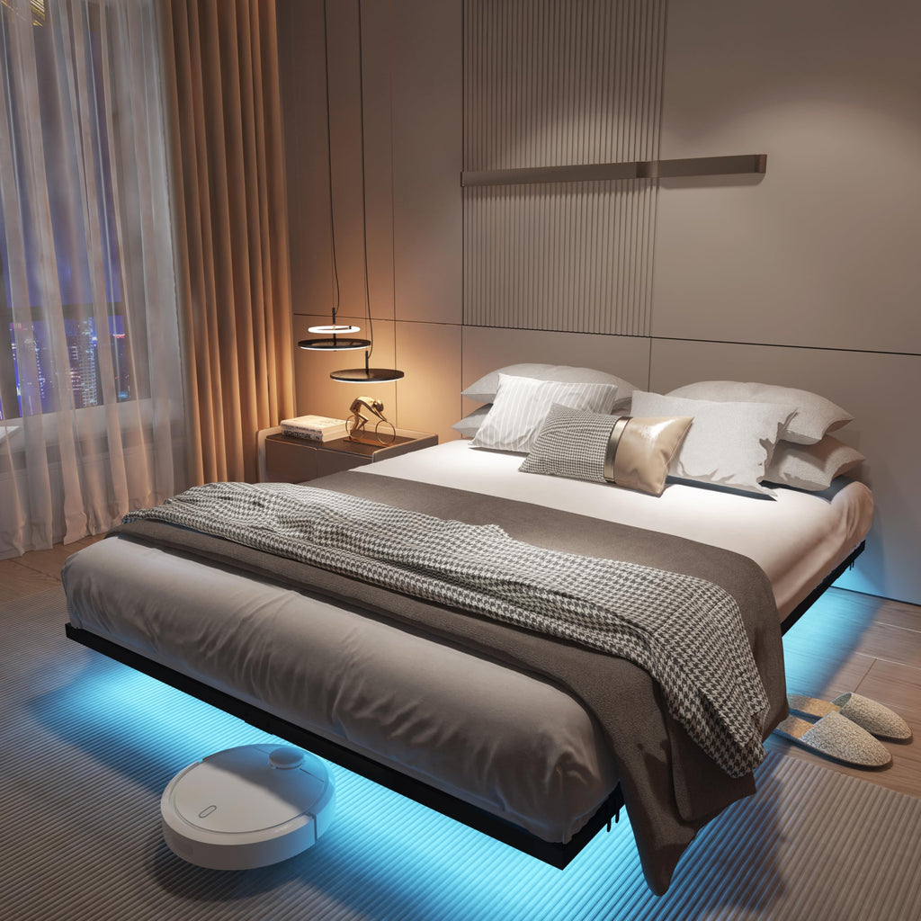 King Size Metal Platform Bed Frame with Charging Station and LED Lights G1827